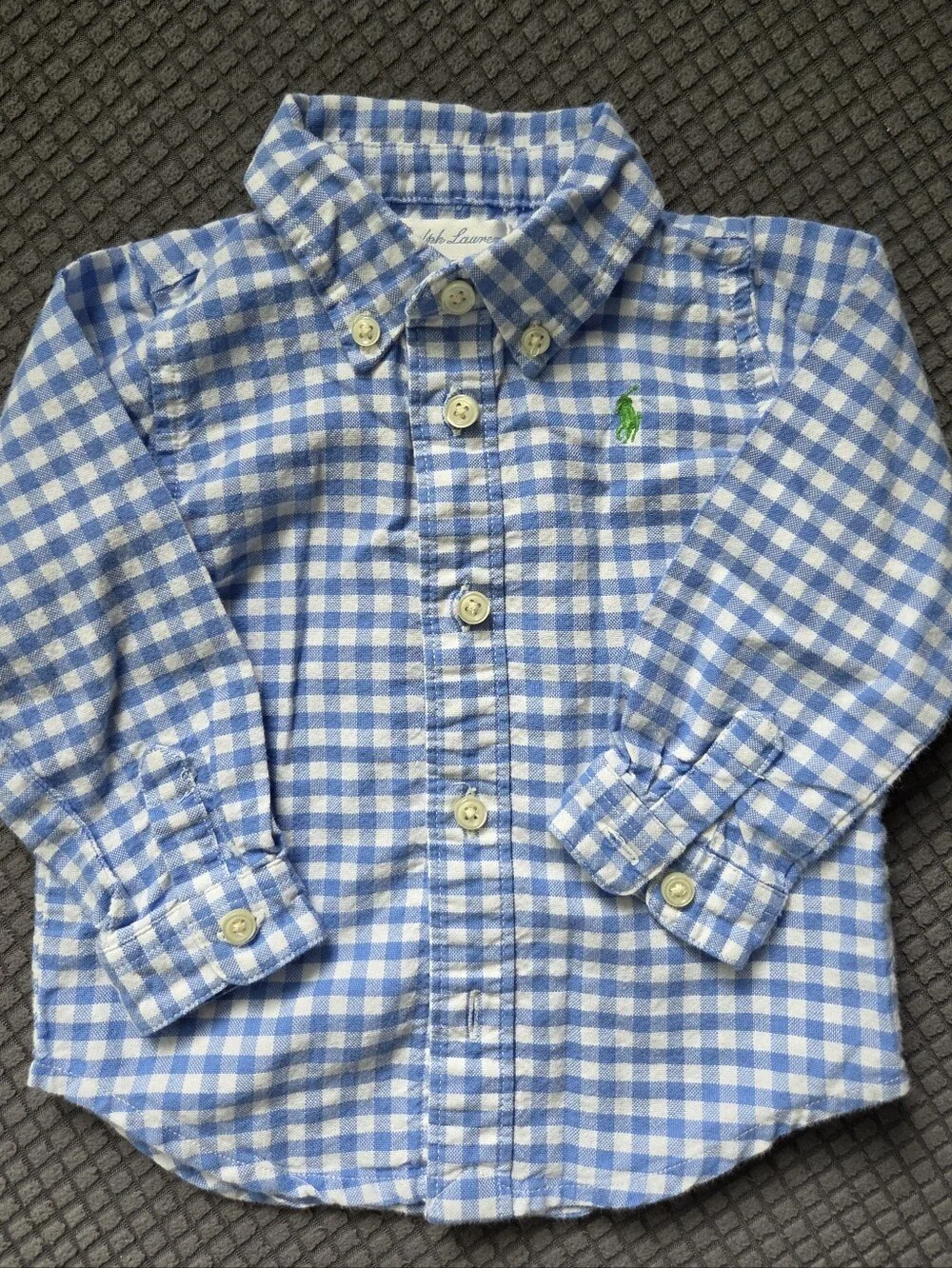 Ralph Lauren Blue and White Gingham Button-Down Shirt for Kids 6M